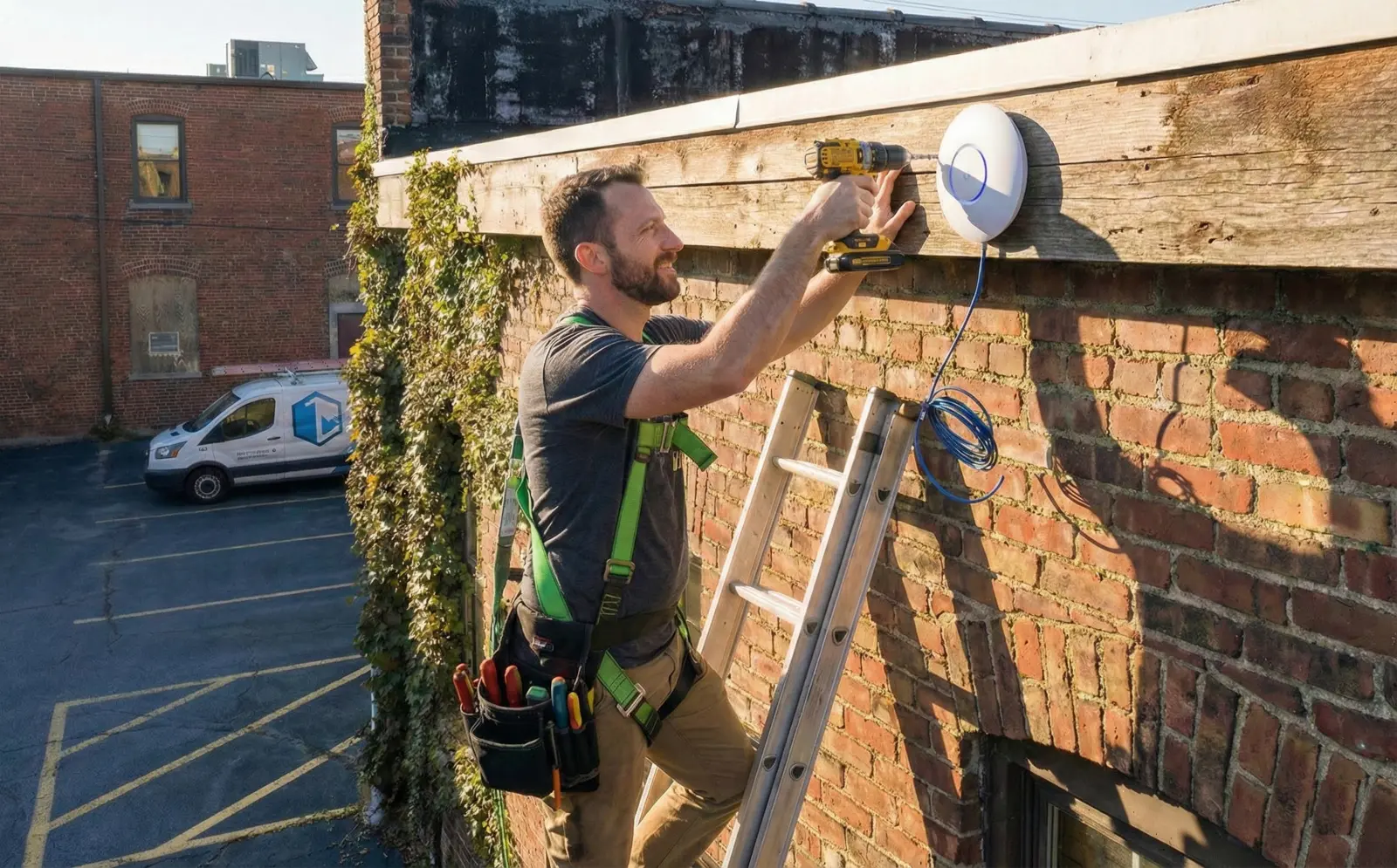 Technicians working on a server rack